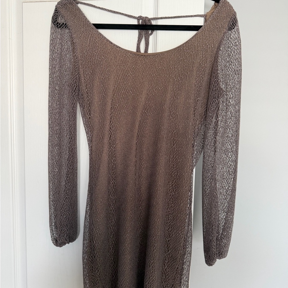 Night Out Dress - Windsor Taupe Mesh Long Sleeve
